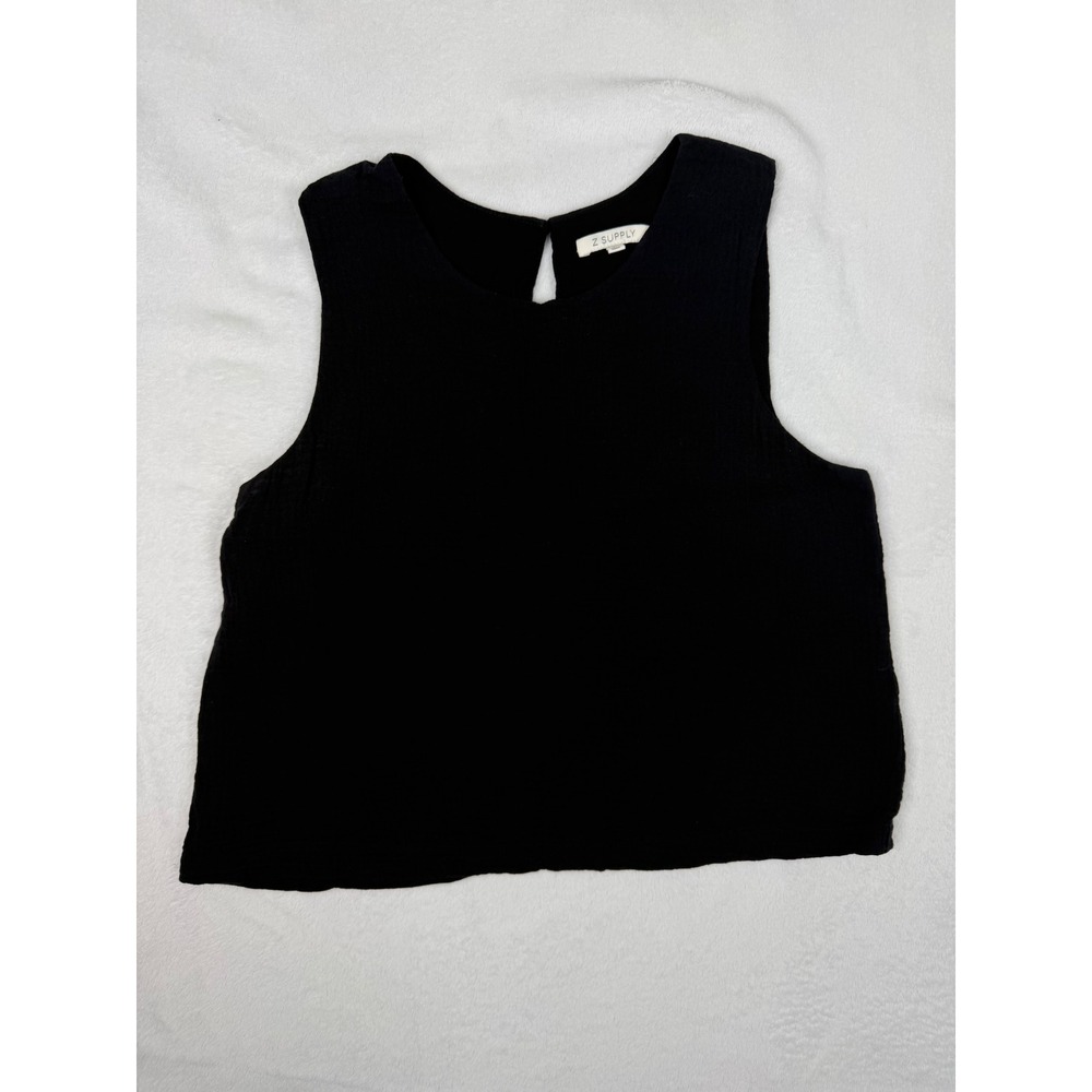 Z Supply Sloane Tank Top Black Cotton Gauze Keyhole Back Cropped Women's Small